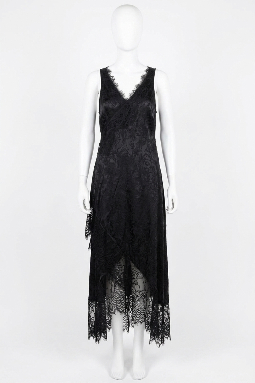 NEW SKY TO MOON satin floral wrap maxi dress with scallop lace in black